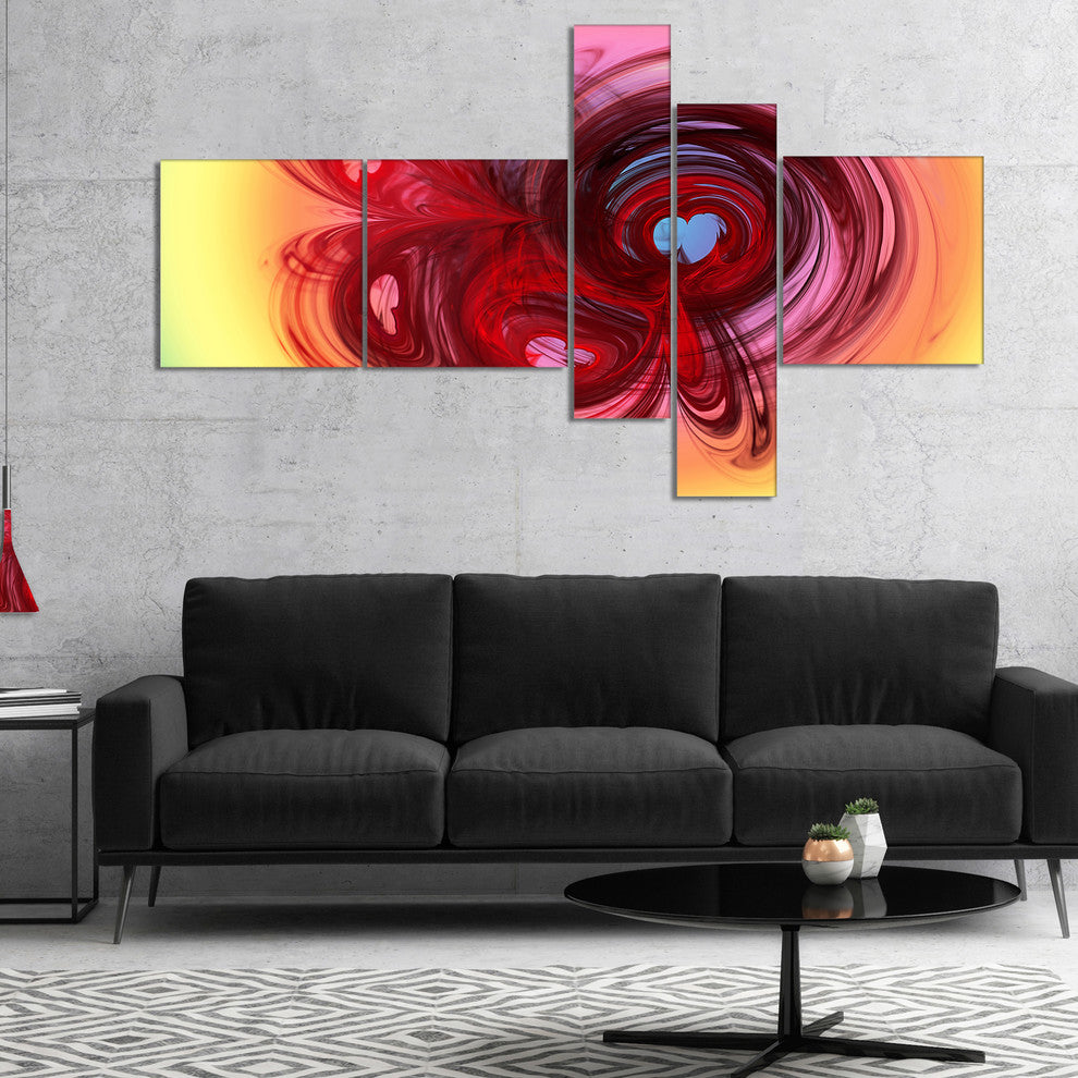 Waves Around the Hearts, Abstract Canvas Art Print, 60"x32", 5 panels
