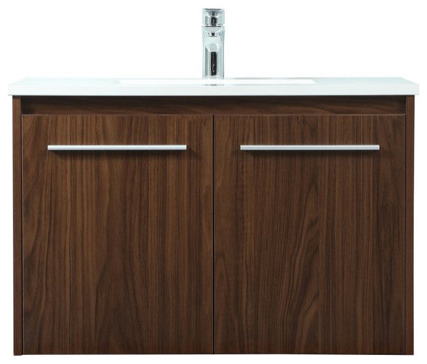 Phoebe Single Bathroom Vanity, Walnut, 30", Without Backsplash