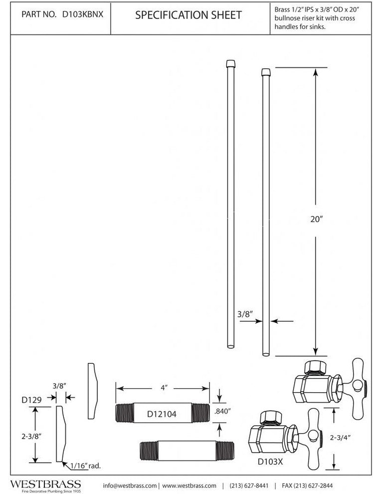 Faucet Kit - 1/2" Ips X 3/8" Od X 20" Bullnose In Oil Rubbed Bronze, Oil Rubbed Bronze