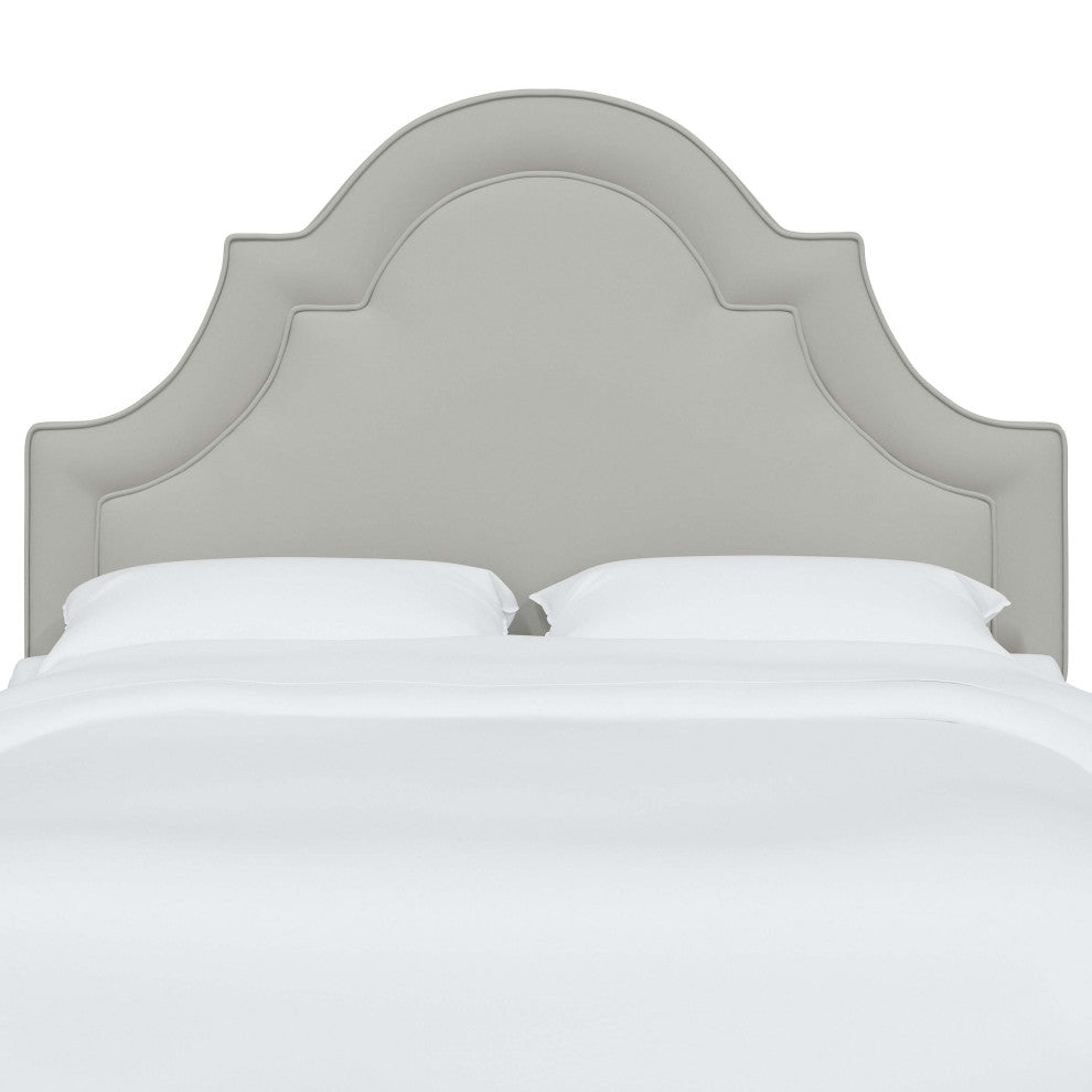 High Arched Headboard With Border, Velvet Light Gray, Full