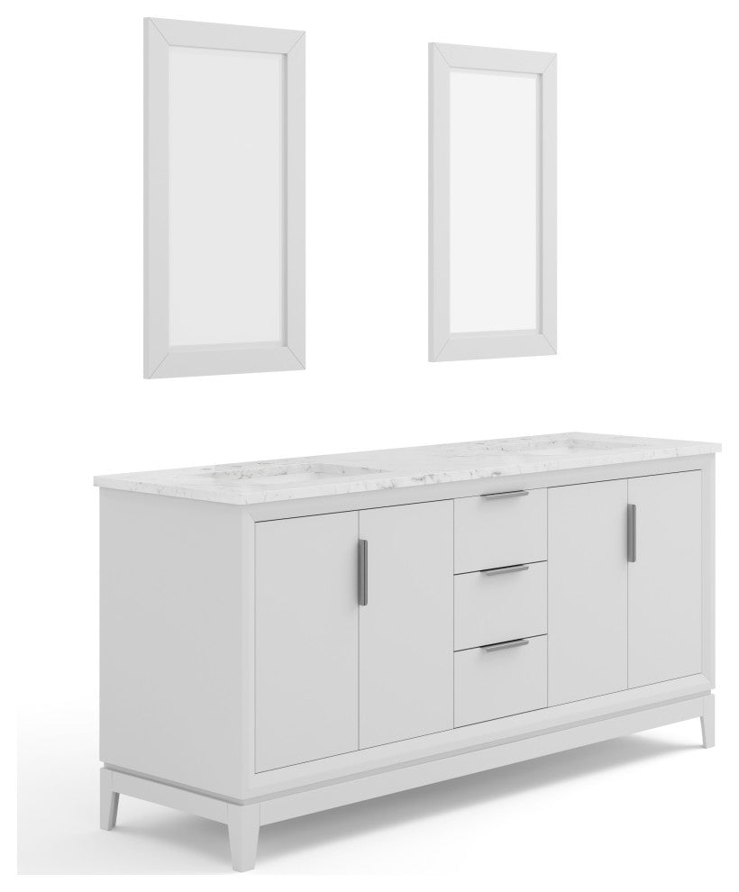 Elizabeth 72" Double Sink Carrara White Marble Vanity, Pure White