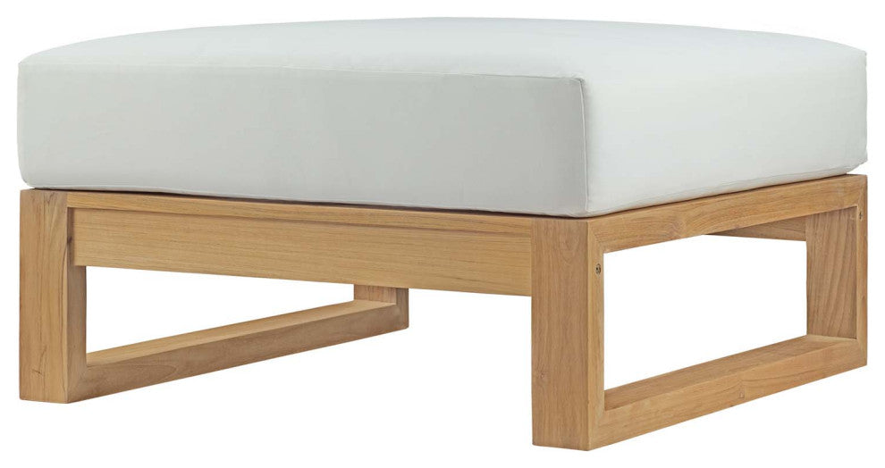 Ottoman Lounge Chair, White Natural, Teak Wood, Modern, Outdoor Hospitality