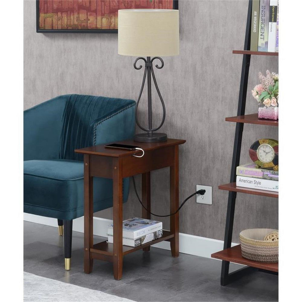 American Heritage Flip-Top End Table with Charging Station in Espresso Wood