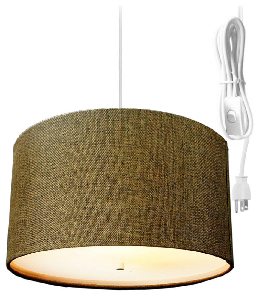 2 Light Swag Plug-In Pendant 18"w Chocolate Burlap with Diffuser, White Cord