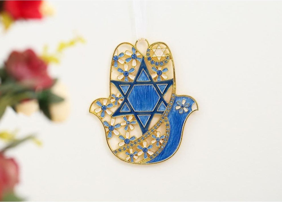 Hanging Hamsa Dove and Flowers with Star of David Wall Decor