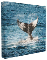 Whale Tail Ocean Splash Planked Look Stretched Canvas Wall Art, 7"x17"
