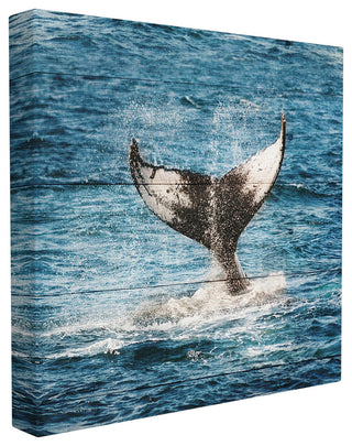 Whale Tail Ocean Splash Planked Look Stretched Canvas Wall Art, 7"x17"