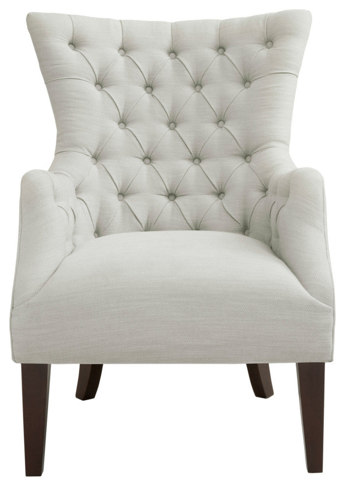 Hannah Armed Button Tufted Wing Chair, Ivory
