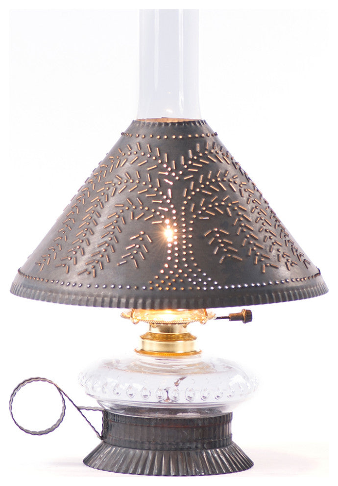 Cupid Oil Lamp with Willow Shade in Blackened Tin