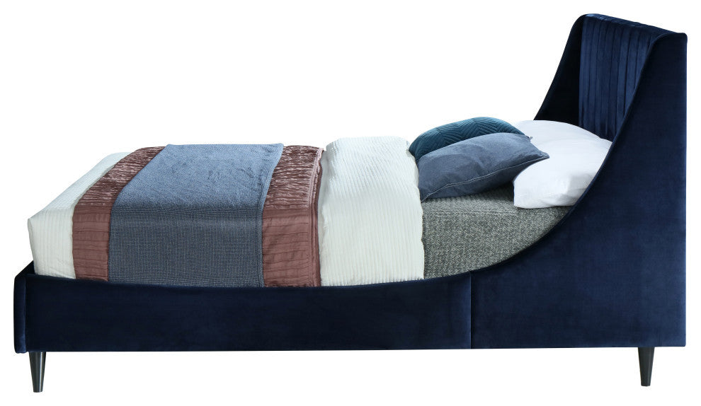 Eva Velvet Upholstered Bed, Navy, Full