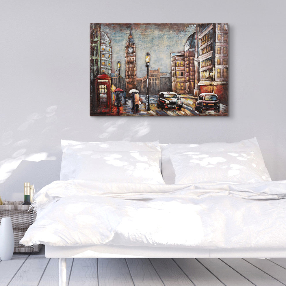 "City Street" Mixed Media Iron Hand Painted Dimensional Wall Art