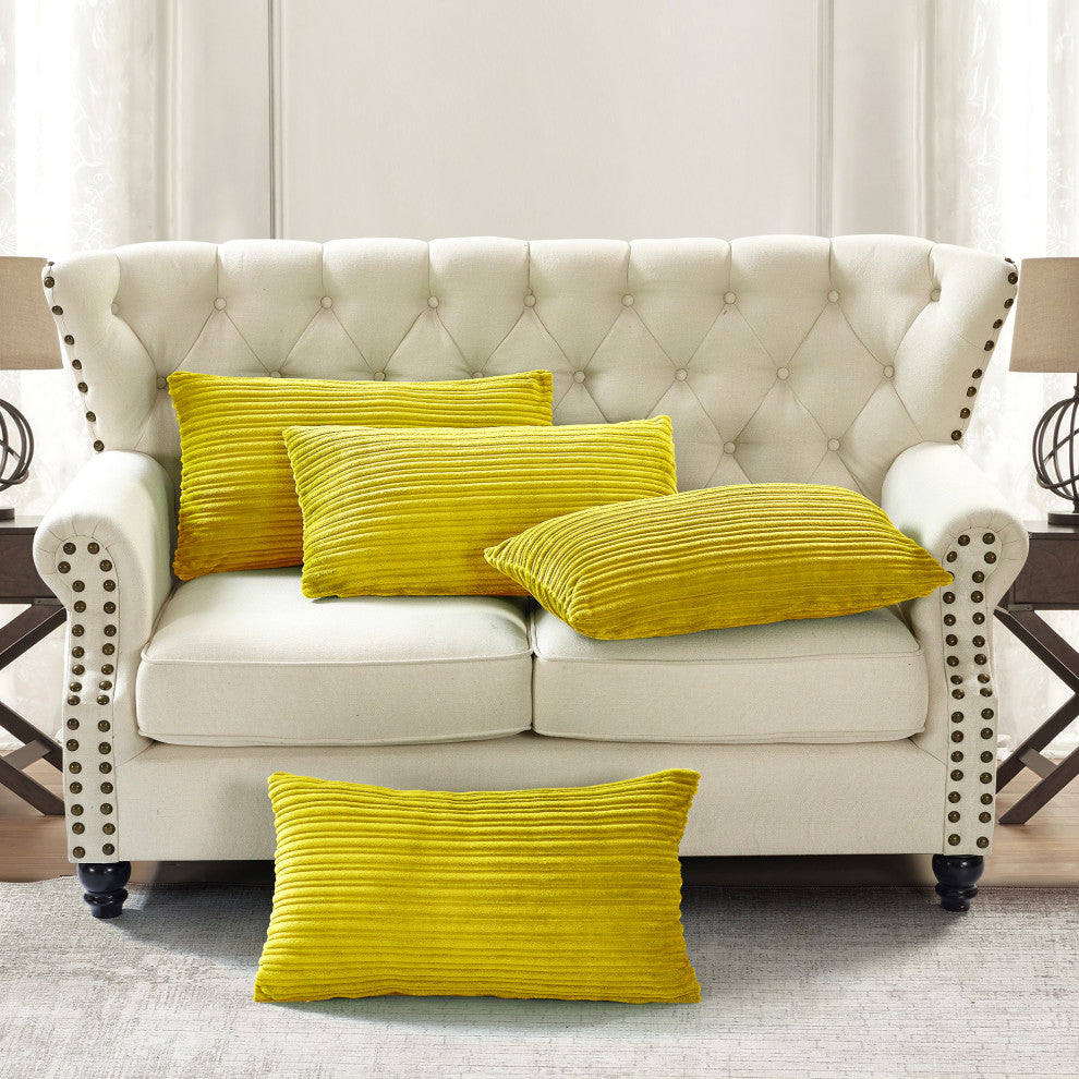 Ribbed Flanned Pillow Shell 4 Piece Set, Lemon Curry, 14" X 26"