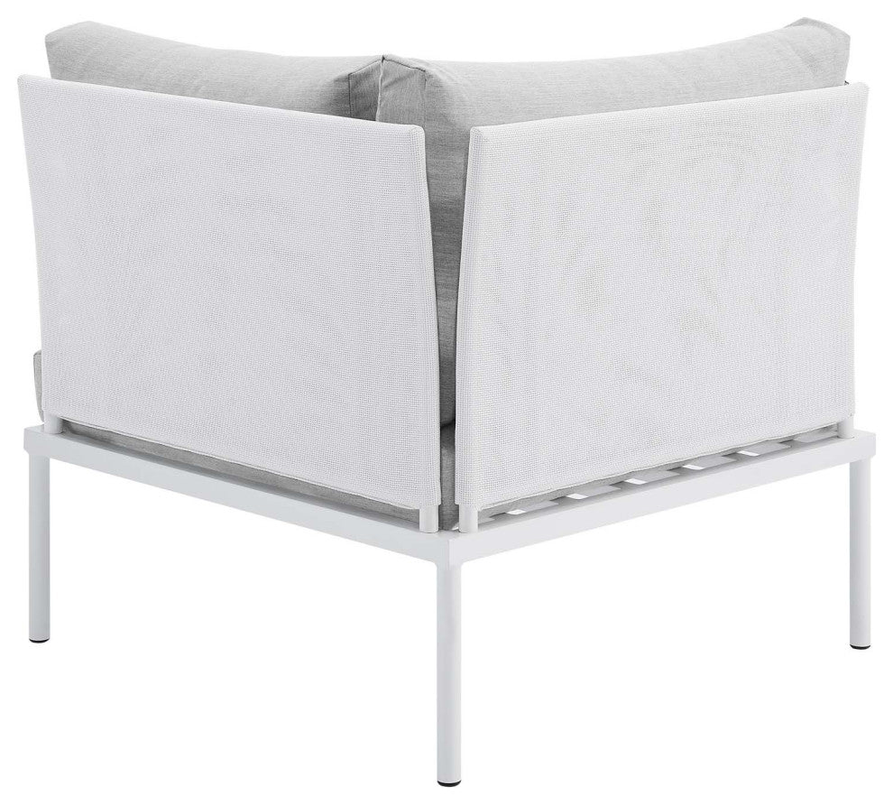 Sectional Sofa Chair Table Set, Sunbrella, Aluminum, White Gray, Outdoor