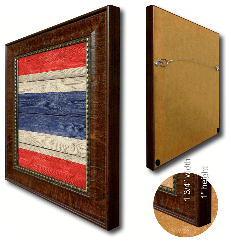 Thailand Country Textured Flag Print With Brown Gold Frame, 19"X27"