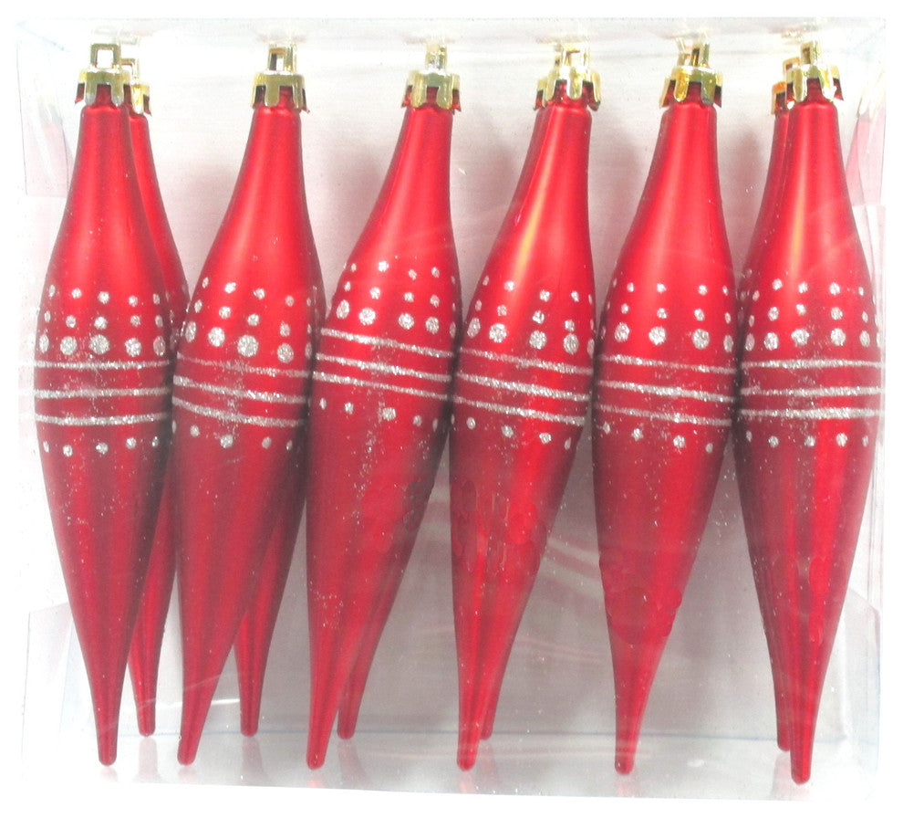 Red And Silver Finial Ornament With Dot Design 12-Pack