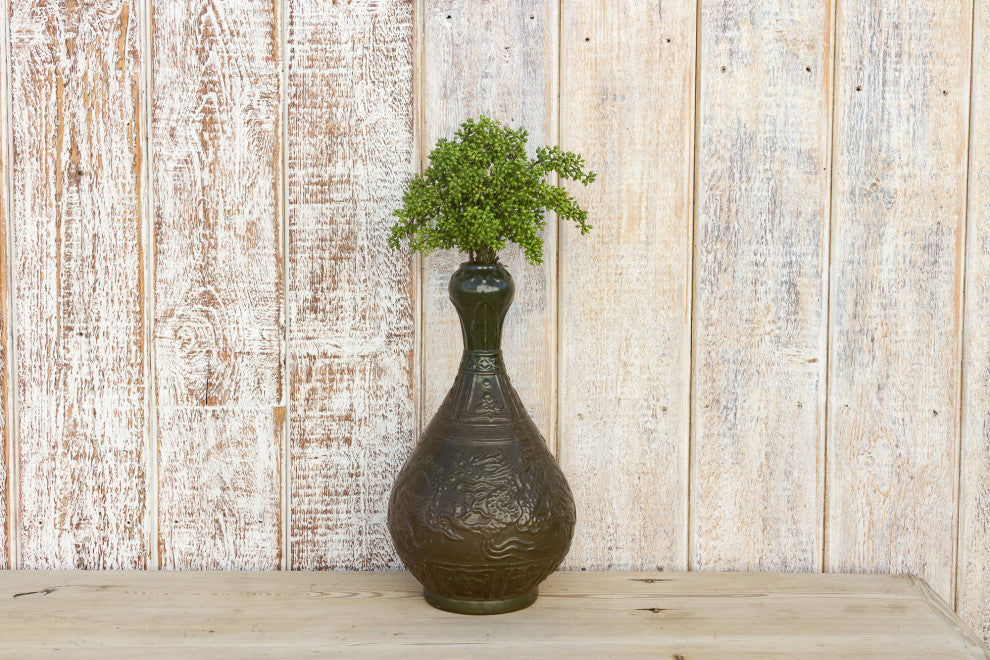 Vintage Engraved Chinese Glazed Vase