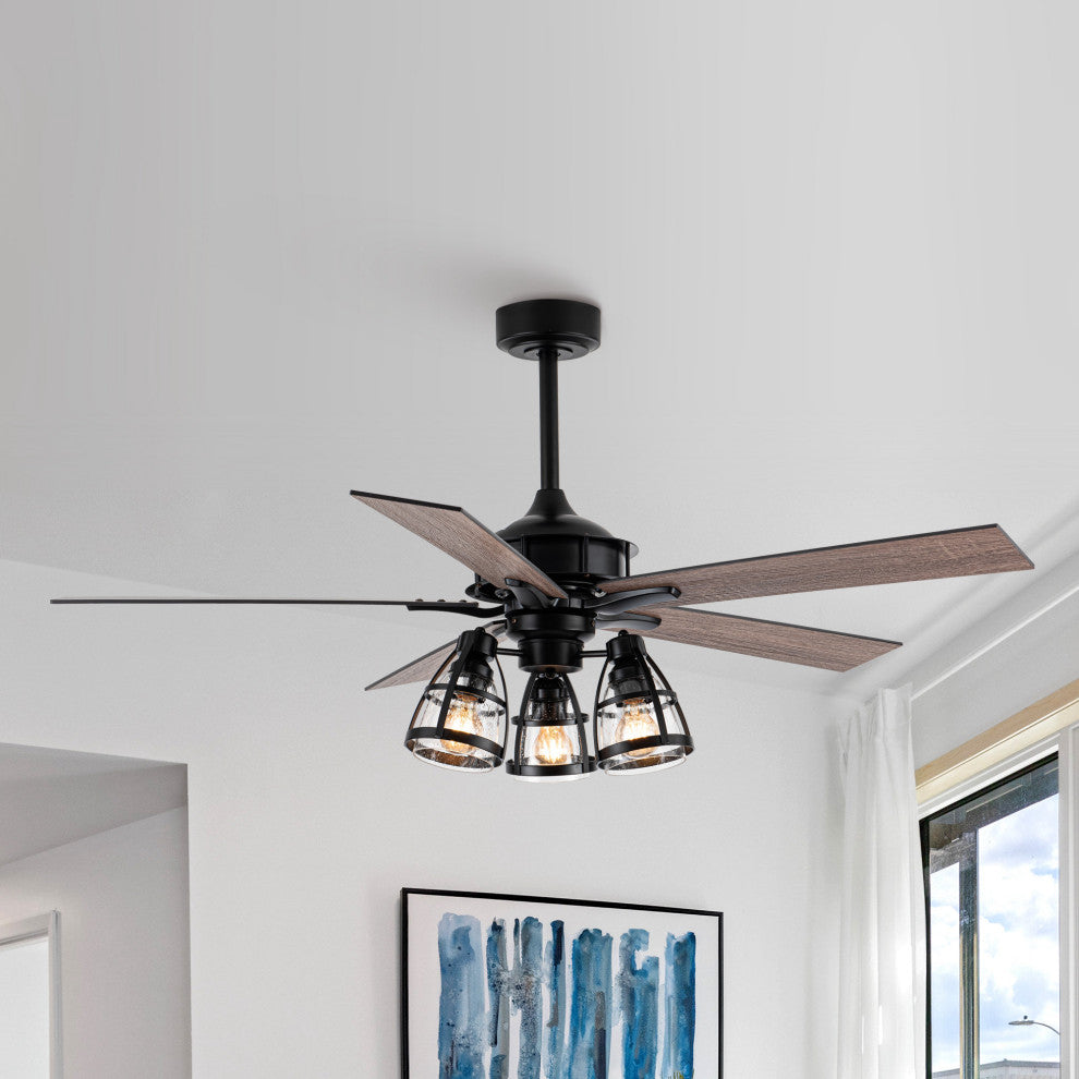 52 in Industrial Matte Black Ceiling fan With 5 Blades, Remote Control