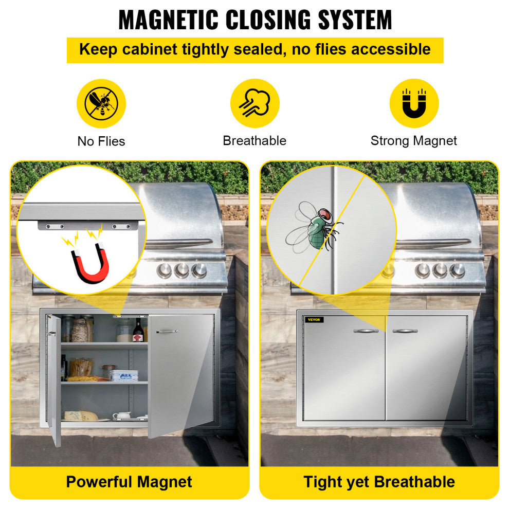 VEVOR Outdoor Kitchen Doors BBQ Kitchen Doors 33x22" Stainless Steel Cabinet