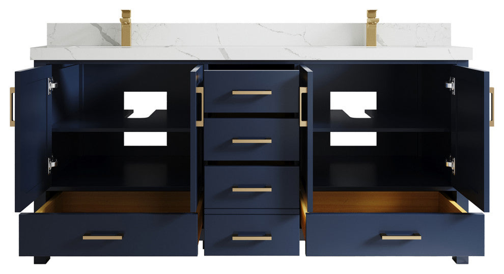 Willow Collections Malibu Vanity, Navy Blue, Calacatta Quartz, 72"