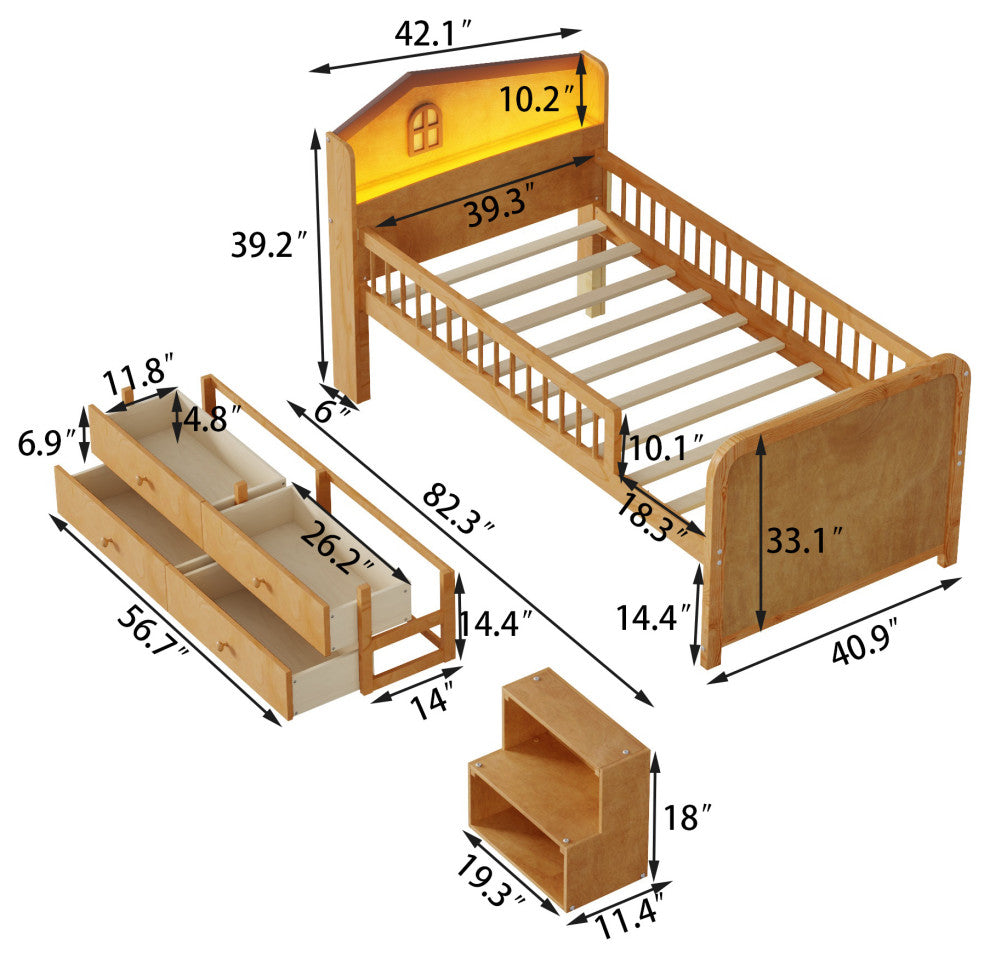 Gewnee Low Loft Bed with LED Lights