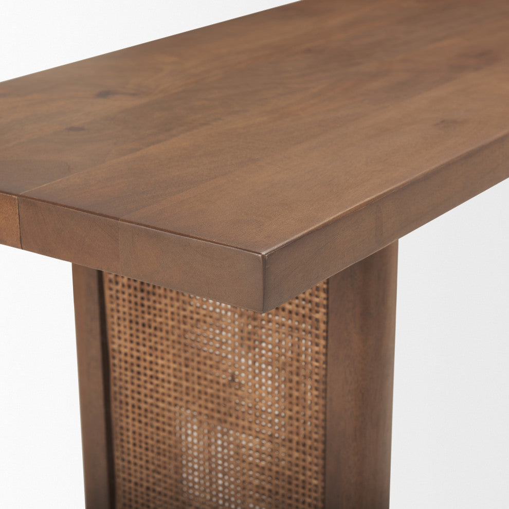 Grier Medium Brown Solid Wood & Cane Console Table