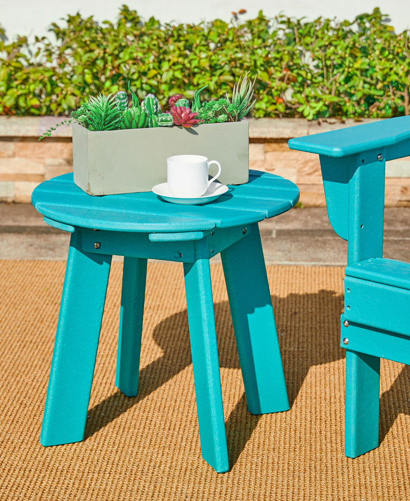 20"D Outdoor Patio HDPE Round Side Table, Aqua