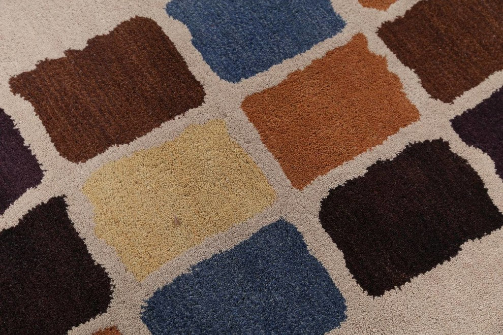 Hand-Tufted Indian Oushak Oriental Wool Area Rug, Patchwork, 3x5'