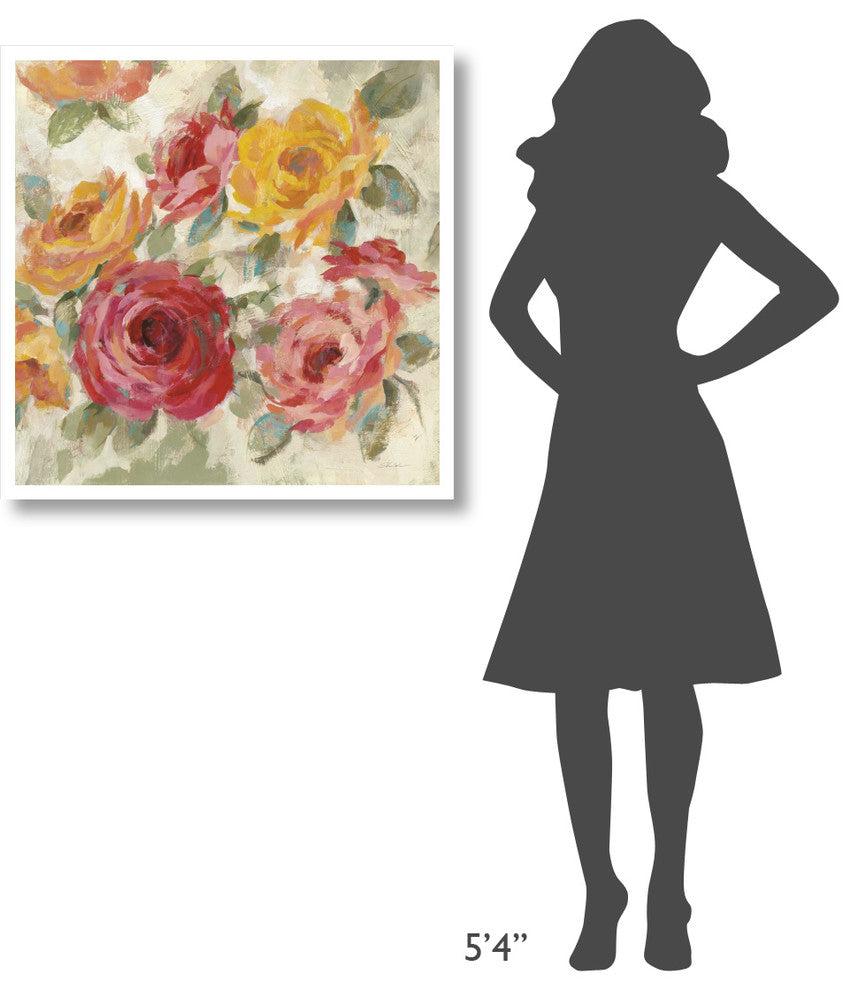 "Brushy Roses Crop with Teal" Digital Paper Print by Silvia Vassileva, 32"x32"