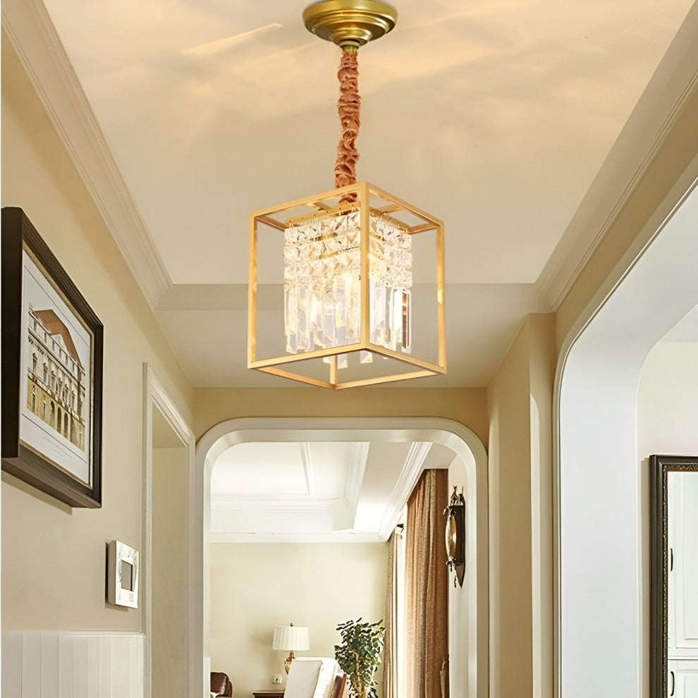 Inverno e Monteleone | Square Crystal Hanging LED Chandelier for Dining Room, Gold, Warm Light, Dimmable