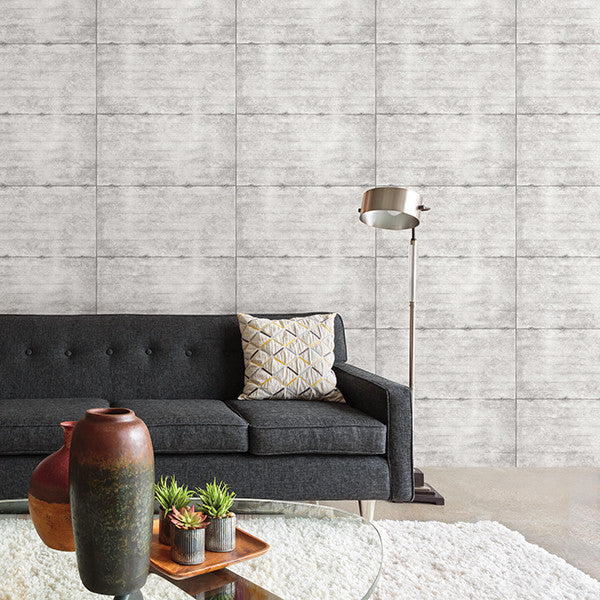 Concrete Industrial Grid Wallpaper, Warm Tone Gray, Sample