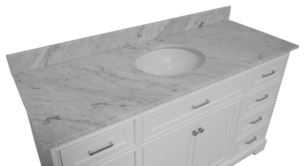 Aria 60" Bathroom Vanity, White, Carrara Marble, Single Vanity
