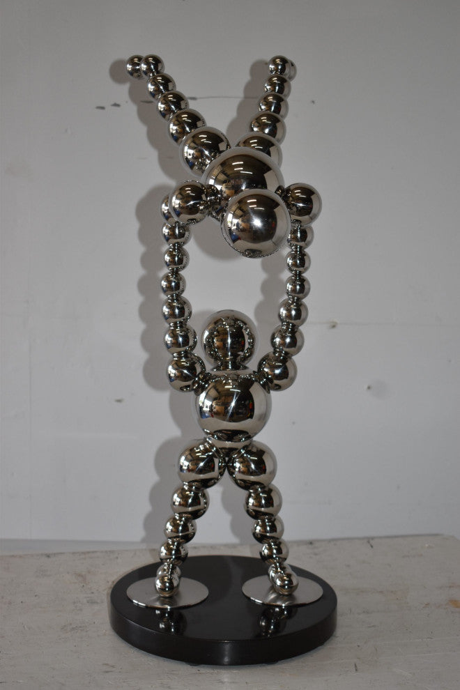 Modern Art Acrobat Couple in Action Chrome Balls Statue Size: 12" x 14" x 27"H