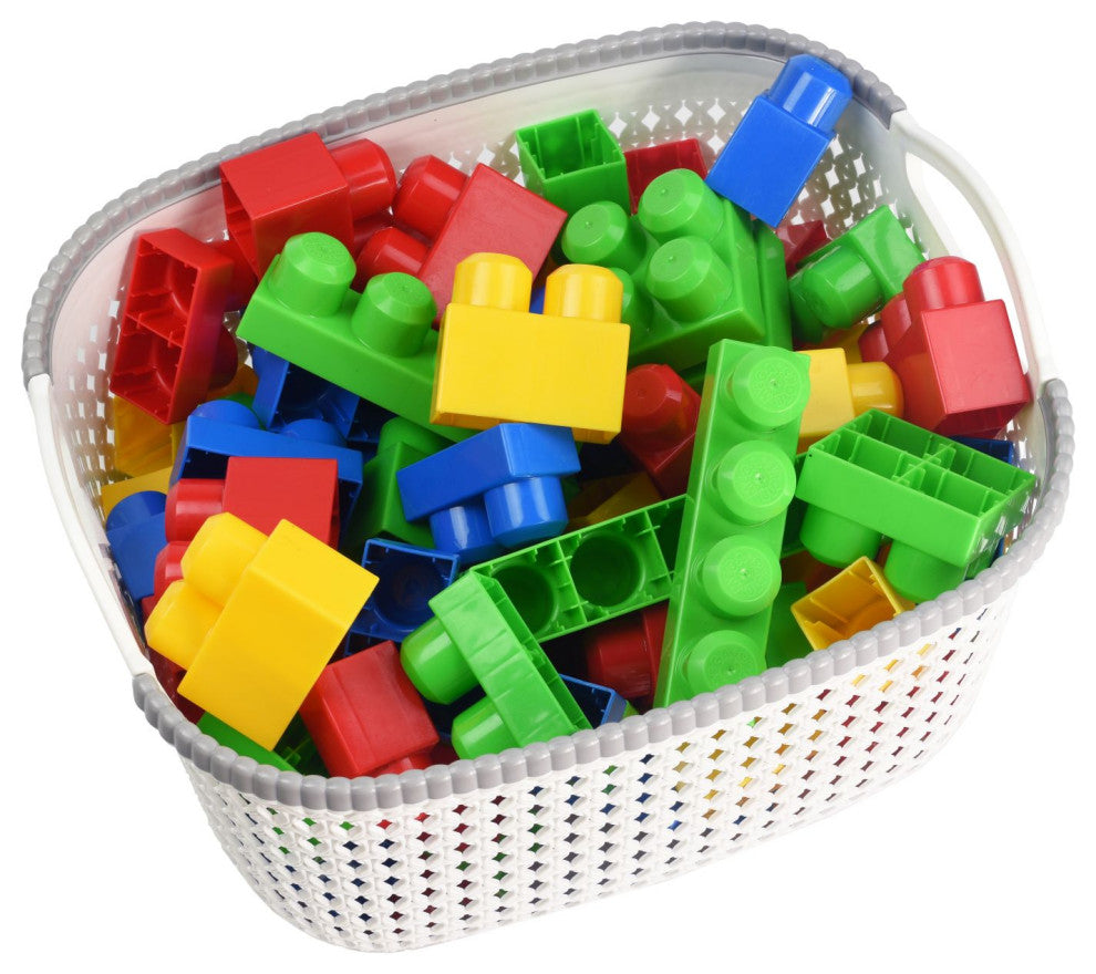 Rattan Plastic Weave Storage Bin, White, Small, 6-Pack