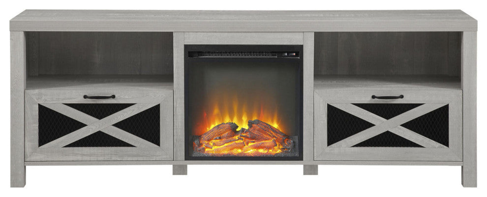 Abilene 70" Rustic Farmhouse Fireplace TV Stand - Stone Grey