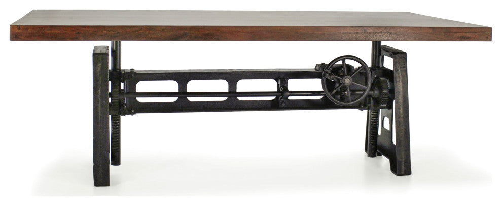 Industrial Dining Table - Cast Iron Base - Adjustable Height Crank - Walnut