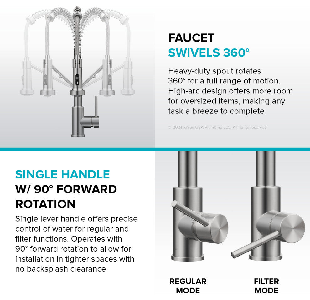 Bolden Commercial Style 2-Function Pull-Down 1-Handle 1-Hole Kitchen Faucet, Chrome (Filter Kitchen Faucet)