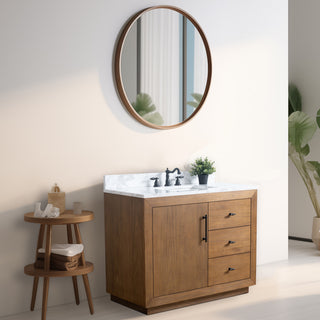 Vanity Art Bathroom Vanity With Sink, Tan, 42" Single, Arabescato White Engineered Marble Top