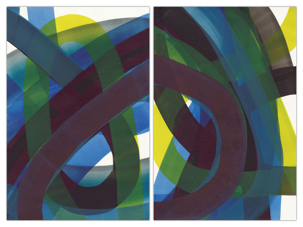 "Pigment Play" Frameless Floating Tempered Glass Panel Graphic Wall Art Set of 2