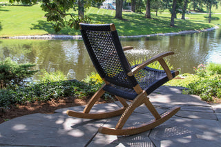Eucalyptus and Rope Rocking Chair, Blue Rope