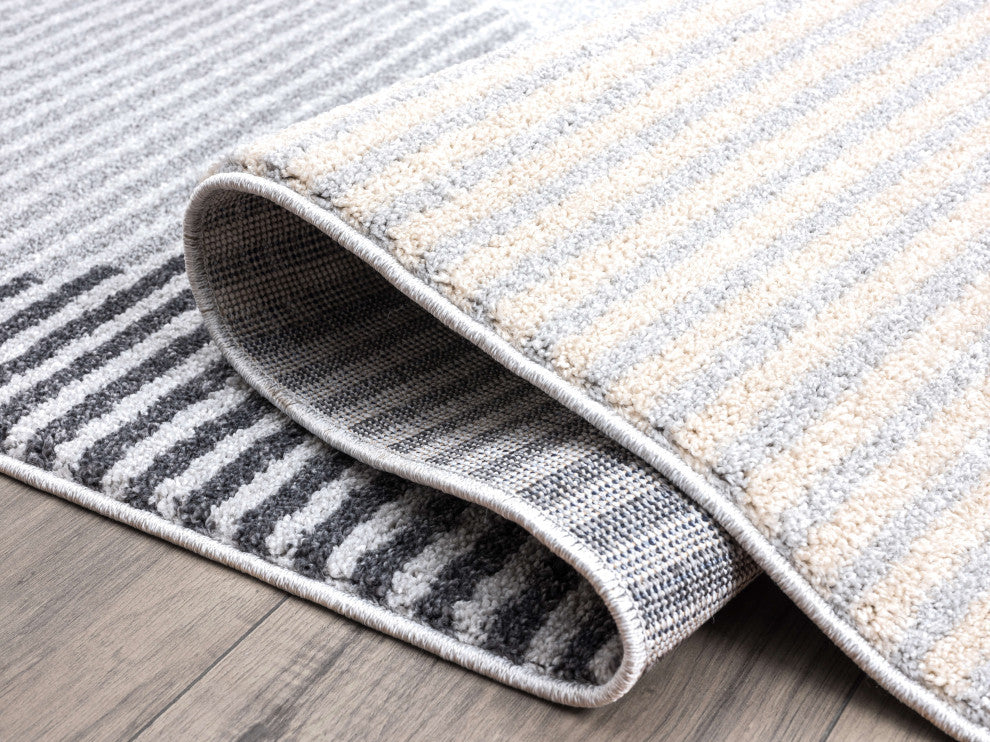 Abani Quartz QRZ150A Shades of Grey Beige Geometric Striped Area Rug