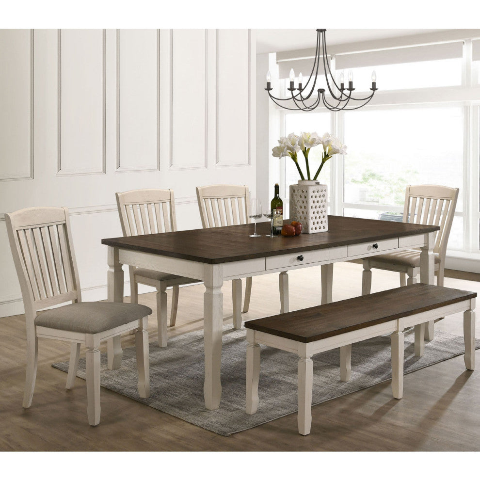 Wood Dining Bench, Weathered Oak/Cream Finish