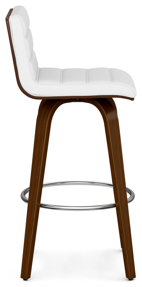 Roland Swivel Bar Stool, White Vegan Faux Leather