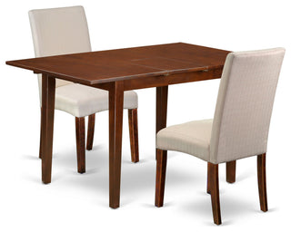3Pc Rectangular 42/53.5" Table, 12 In Butterfly Leaf, Pair Of Chair, Cream