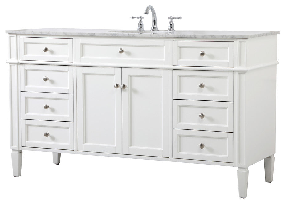 Home Living Vanity with Carrara White Marble Countertop, White, 60", Single Sink