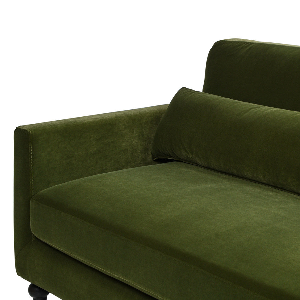 Elliot 84" Velvet Track Arm With Lumbar Pillows, Olive Green