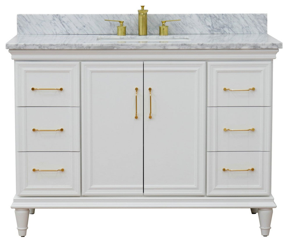 49" Single Sink Vanity, White Finish With White Carrara Marble