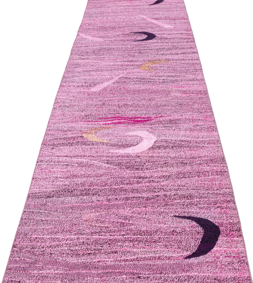 Pink New Contemporary Handwoven Kilim Runner 2' 9" x 14' 3", 33 in. x 171 in.