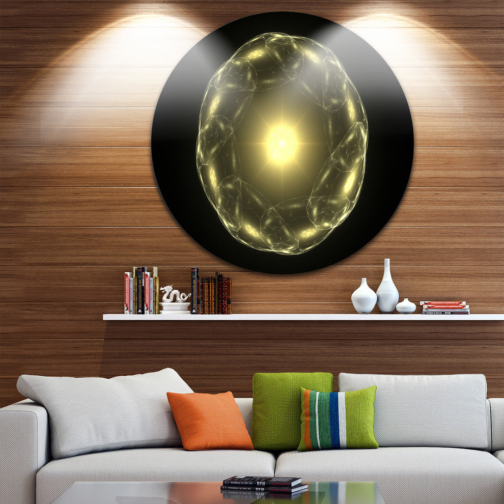 Shiny Bright Yellow Radial Fractal Flower, Floral Disc Artwork, 23"
