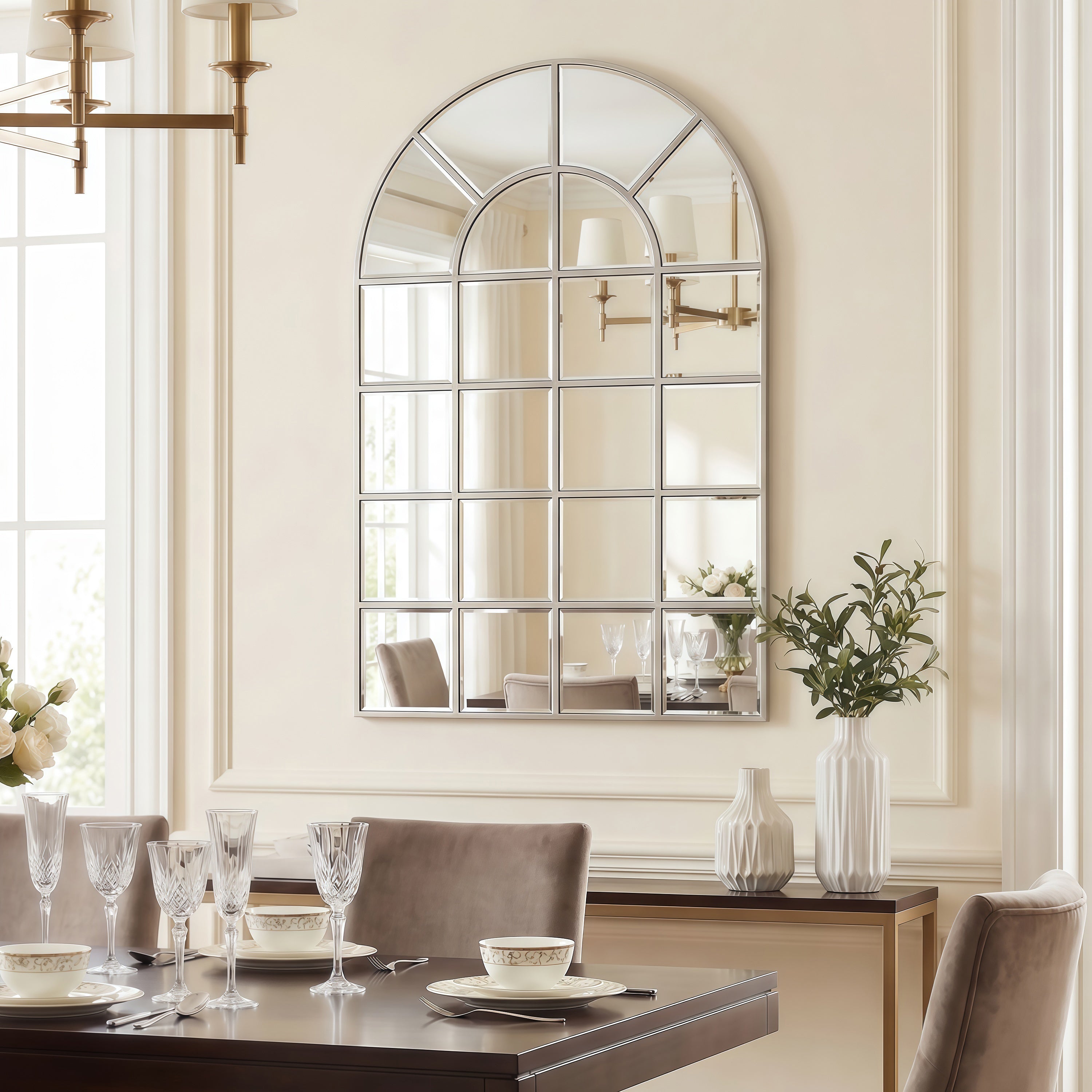 Beveled Arch Window Wall Mirror, 0.25" Beveled Edge, 44"x30" Bathroom Mirror