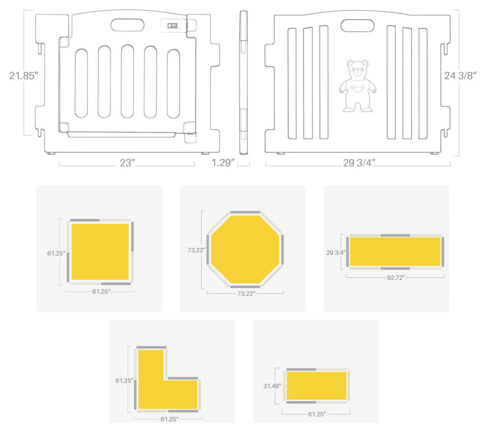 Kidzone Interactive Baby Playpen 8 Panel Safety Gate ASTM Certified, Grey-White